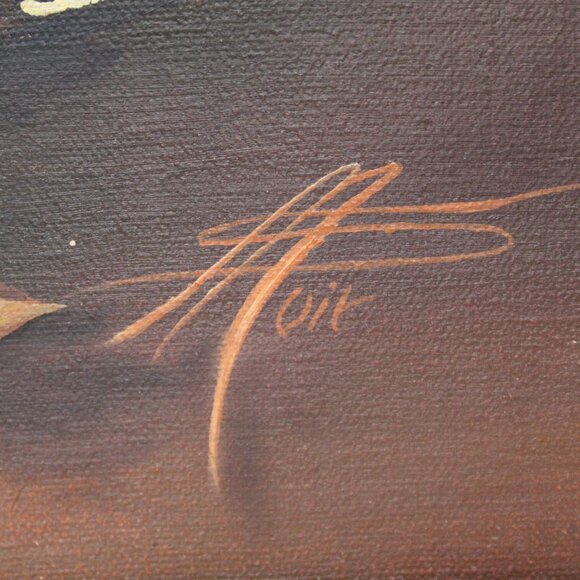 Mid-Century Native American Inspired Basket & Pottery Oil Painting Canvas Signed - Picture 3 of 8